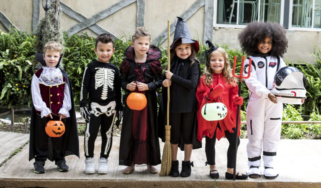 Kids in line in costumes